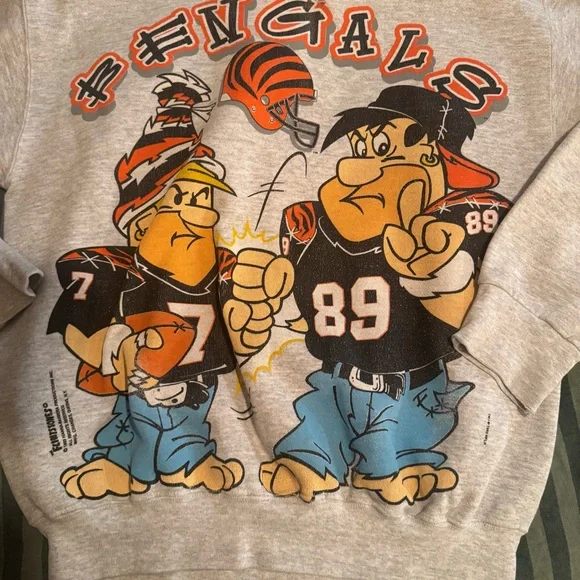 VINTAGE CINCINNATI BENGALS Flintstones Rare Graphic Sweatshirt - Large - Picture 2 of 6